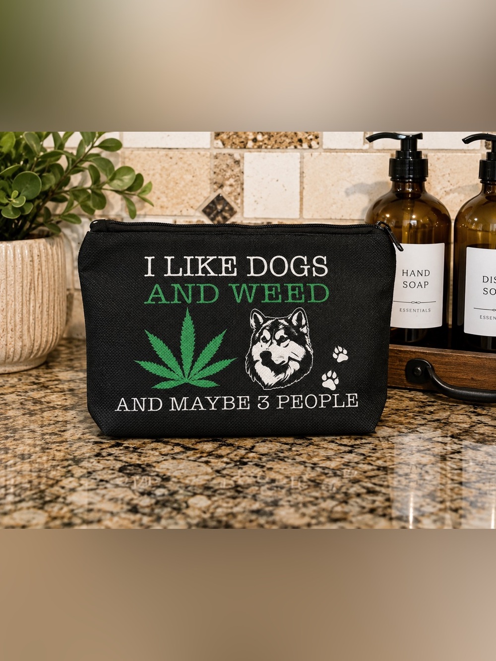 ✴️New✴️I Like Dogs and Weed Black Pet-Themed Makeup Bag